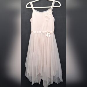 Zenzi Girls' Sleeveless 3D Floral Mesh Hanky Hem Dress - Cream Size XL (14/16)